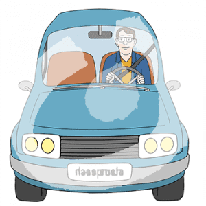 Eine Person am Steuer eines Autos.