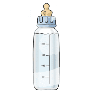 Eine Flasche mit Milliliter Angaben und Fläschchen Aufsatz.