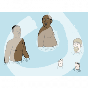 Drei Personen im Wasser.