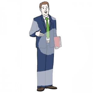 Eine Person in Anzug hat eine Akte unterm Arm.