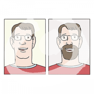Zwei Portraits eines Mannes nebeneinander. Auf dem einen Bild hat er keinen Bart, auf dem anderen hat er einen.