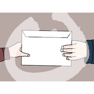 Eine Hand gibt einer anderen Hand einen Brief.