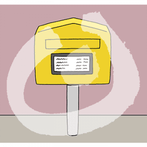 Ein gelber Briefkasten.