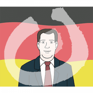 Das Portrait eines Mannes vor einer Deutschlandflagge.