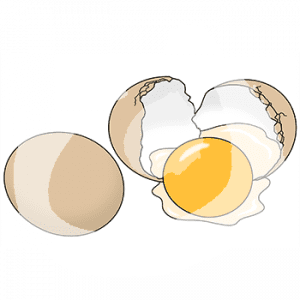 Zwei Eier, eins ist offen und roh.