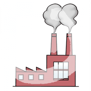 Eine Fabrik mit aufsteigenden Abgaswolken.