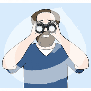 Eine Person guckt durch ein Fernglas.