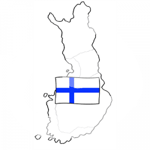 Umriss von Finnland. In der Mitte ist die finnische Flagge.