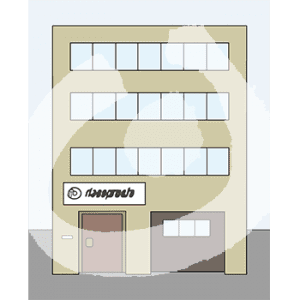 Ein vierstöckiges Gebäude.