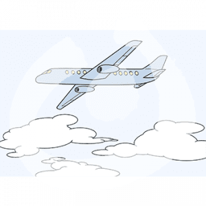 Ein Flugzeug über den Wolken.