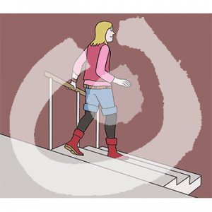 Eine Frau geht eine Treppe runter.