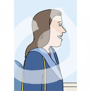 Eine Frau in seitlicher Portraitansicht.