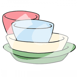 Vier gestapelte Schüsseln und Schalen.