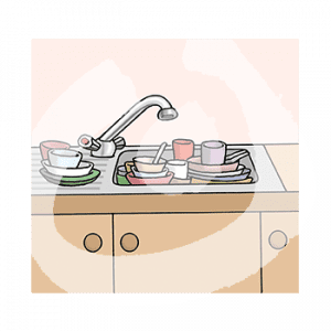 Ein Waschbecken voll mit Geschirr.