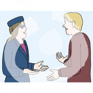 Zwei Personen in Portraitansicht stehen sich gegenüber.