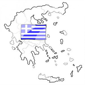Umriss von Griechenland. In der Mitte ist die griechische Flagge.