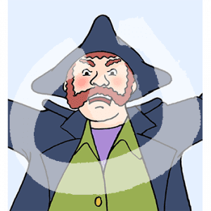 Ein wütender Mann in historischer Kapitätsuniform in Portraitansicht.