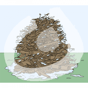 Ein großer, nasser Haufen Holz.