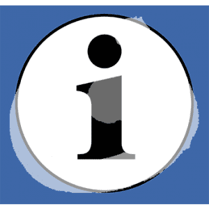 Ein blaues Quadrat. Im Quadrat ist ein weißer Kreis mit einem fetten kleinen i.