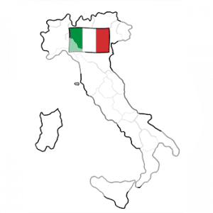 Umriss von Italien. In der Mitte ist die italienische Flagge.