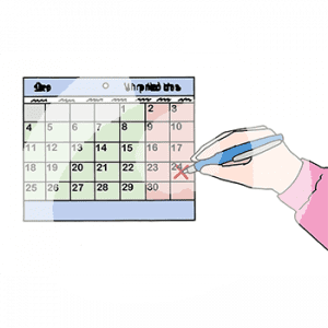 Eine Hand macht mit einem Stift ein Kreuz in einen Kalender.