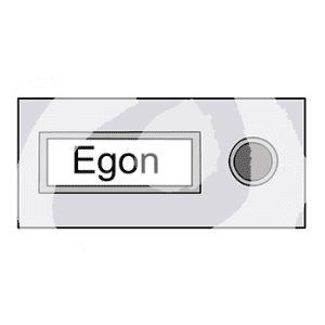 Eine Klingel mit der Klingelschildaufschrift: Egon.