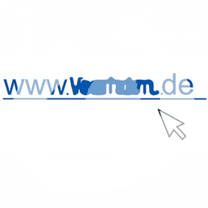 Ein Mauspfeil zeigt auf einen blauen, unterstrichenen Text mit dem Anfang: www und dem Ende: .de