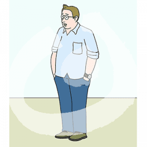 Ein Mann mit Händen in den Hosentaschen guckt fragend.