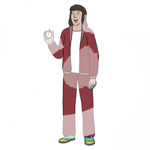 Eine Person im Trainingsanzug mit Stoppuhr in der Hand.