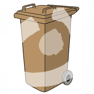 Eine braune Mülltonne.