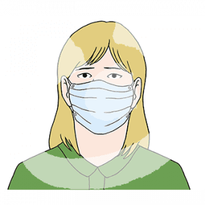 Portraitansicht einer Person mit Maske über Mund und Nase.