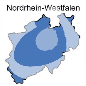 Umriss von NRW mit der Überschrift: Nordrhein-Westfalen.