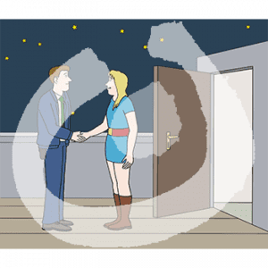 Ein Mann und eine Frau stehen auf einem Dach und geben sich die Hand. Über ihnen ist der Sternenhimmel.