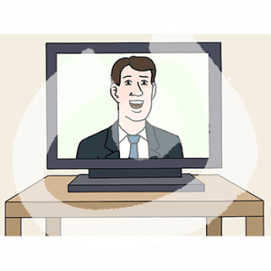 Ein Portrait einer Person im Anzug im Fernseher.