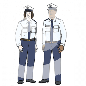 Zwei Personen in Polizeiuniform stehen nebeneinander.