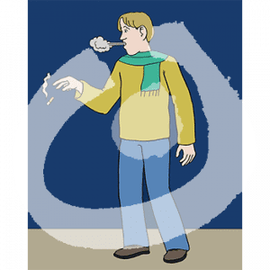 Eine rauchende Person wirft eine Zigarette auf den Boden.