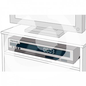 Die untere Kante eines Bildschirmes. Darunter ein Gerät mit Knöpfen und den LED-Zahlen: 0003.