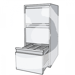 Ein Hängeregisterschrank mit offener Schublade.