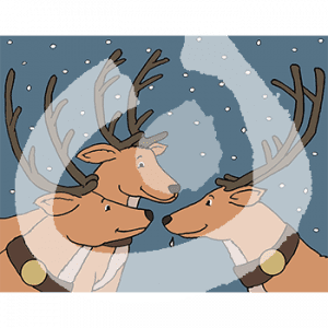 Drei Rentierköpfe gucken sich an.