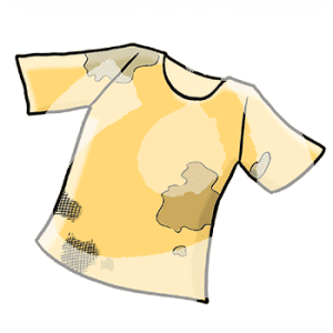 Ein Shirt mit schwarzen Flecken.