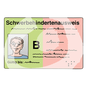 Ein Ausweis mit einem Portrait und der Aufschrift: Schwerbehindertenausweis.