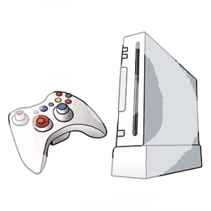 Eine Spielekonsole und ein Controller.