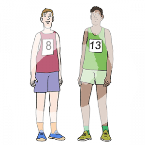 Zwei Personen mit Sportkleidung und Startnummern.