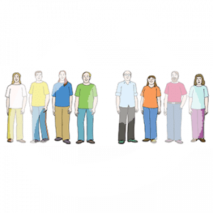 Acht Personen stehen in vierer Gruppe nebeneinander.