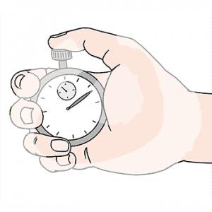 Eine Hand hält eine Stoppuhr.