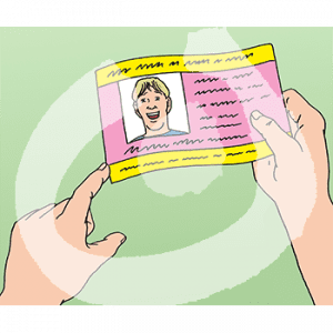 Zwei Hände halten ein Ticket mit einem Portraitbild und Schrift.