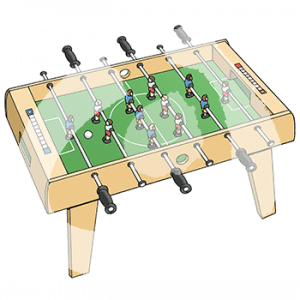 Vogelperspektive auf einen Tischkicker.