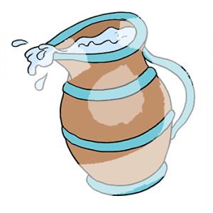Ein voller Tonkrug mit Wasser.