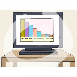 Ein Fernsehbildschirm mit Balkendiagramm.