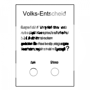 Ein Dokument mit der Überschrift: Volksentscheid, einem Text und zwei Ankreuzmöglichkeiten.